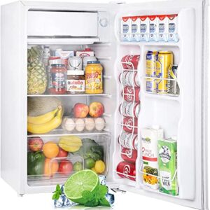 XUEWANG 3.2 Cu.Ft Mini Fridge with Freezer, Single Door Mini Fridge, Adjustable Thermostat, Mini Refrigerator for Dorm, Office, Bedroom (White)