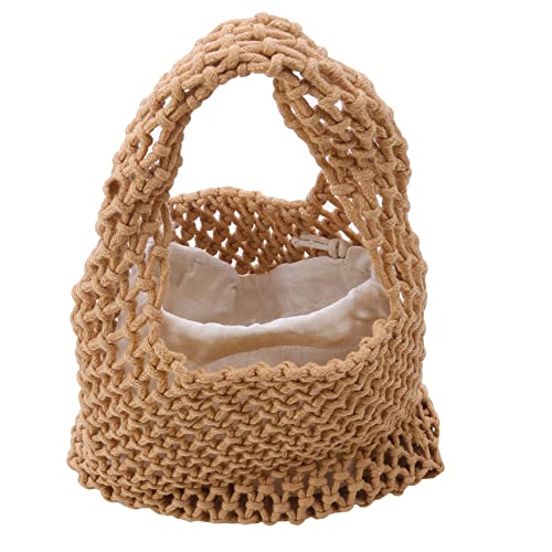 FAJIA Hand-woven Soft Small Straw Shoulder Bag Boho Straw Tote Bag Retro Summer Beach Bag