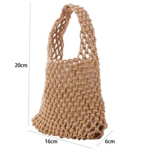 FAJIA Hand-woven Soft Small Straw Shoulder Bag Boho Straw Tote Bag Retro Summer Beach Bag