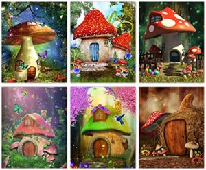 cartoon mushroom posters fungus wall art, fairy tale themed red mushroom house plant forest art prints, mushroom posters for children’s room bedroom kindergarten decor，set of 6-(8″x10″ unframed)