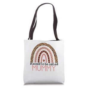 cute blessed to be called mummy boho rainbow leopard print tote bag