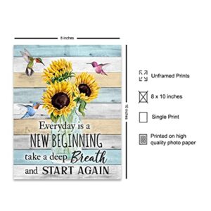 Inspirational Wall Art & Decor - New Beginnings Hummingbirds Sunflowers Rustic Boho Family Wall Art - Inspiration Saying Quotation - Positive Quotes Wall Decor - Encouragement Gifts for Women Woman