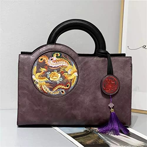 DANN Winter Women's Tote Bag Chinese Style Retro Handbag Large Capacity Women's Shoulder Bag (Color : Gray, Size : 32(L)*24(H)*14(W) cm)