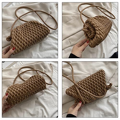 ELDA Dumpling Bag for Women Quilted Clutch Handbag Cloud Purse Fashion Ruched Bag Handmade Leather Hobo Bag