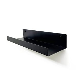 mitus floating shelf wall mounted – modern industrial metal channel ledge black, 12 inch
