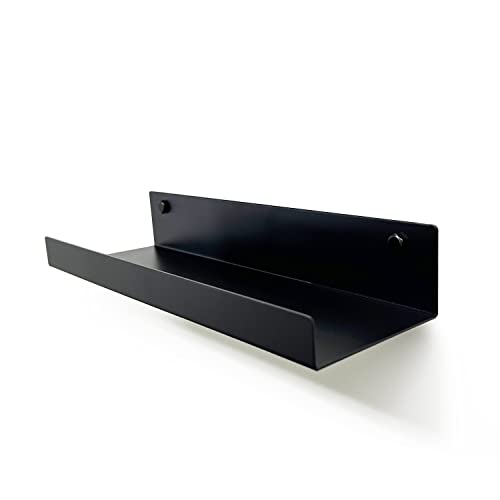 Mitus Floating Shelf Wall Mounted - Modern Industrial Metal Channel Ledge Black, 12 inch