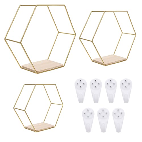 DOITOOL 3Pcs Iron Hexagon Wall Hexagon Shelves Hexagon Hanging Shelves Hexagon Display Shelves Wall Shelves Hexagonal