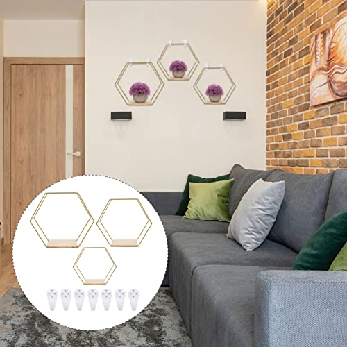 DOITOOL 3Pcs Iron Hexagon Wall Hexagon Shelves Hexagon Hanging Shelves Hexagon Display Shelves Wall Shelves Hexagonal