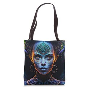 hybrid witch alien fantasy horror space creature monster tote bag