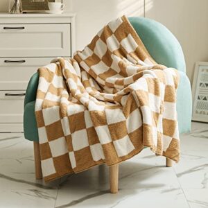 checkerboard throw blanket soft cozy khaki blanket reversible fleece checker blanket for couch sofa winter warm fuzzy bed knitted blanket 60×80 inches