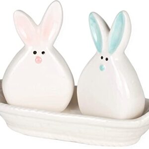 Bunny Couple Salt and Pepper Shaker Set with Tray