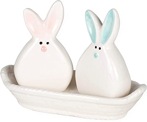 Bunny Couple Salt and Pepper Shaker Set with Tray