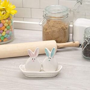 Bunny Couple Salt and Pepper Shaker Set with Tray