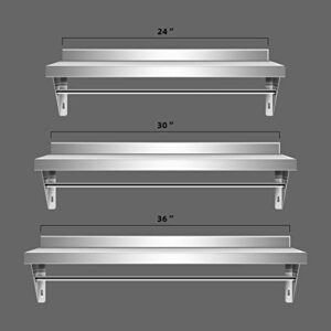 HXCFYP Stainless Steel Shelf 12 x 30 Inches 280 lb, NSF Commercial Wall Mount Floating Shelving for Restaurant, Kitchen, Home and Hotel