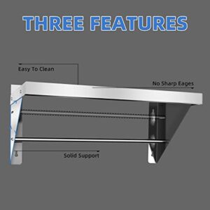 HXCFYP Stainless Steel Shelf 12 x 30 Inches 280 lb, NSF Commercial Wall Mount Floating Shelving for Restaurant, Kitchen, Home and Hotel