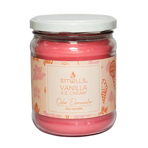 Smells - Odor Eliminator - Premium Soy Wax Jar Scented Candle 12oz. - 100% Cotton Single Wick - Fragranced Candles That Eliminates Odors: Food, Pets, Smoke and Others (1-Pack, Vanilla Ice Cream)