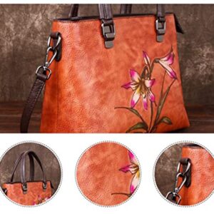 DANN Women's Vintage Floral Handbag Ladies Large Capacity Shopping Messenger Bag Tote Bag (Color : D, Size