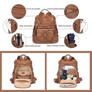 RICH LEAF Women Fashion Backpack Purse Convertible Shoulder Satchel Handbags for Women Travel Backpack Anti Theft Ladies Casual Leather Backpack Waterproof Multipurpose Design Brown