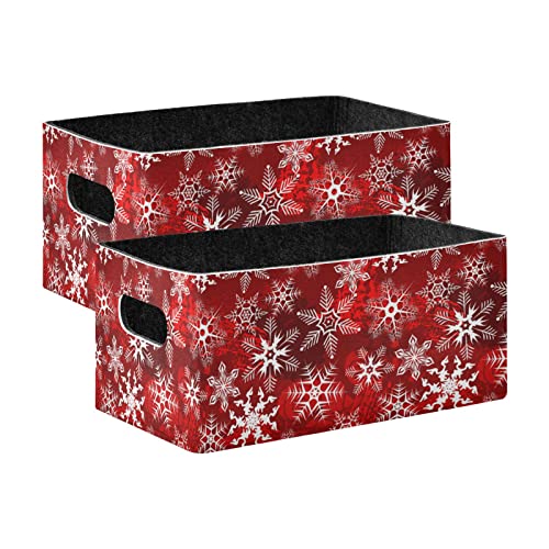 senya Christmas Storage Baskets 2 Pack, Christmas Red Pattern with Snowflakes Flower Small Foldable Storage Box for Cosmetic Organizing Decorative Baskets for Shelves, Table, Home