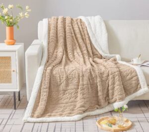 khaki sherpa throw blanket thick warm fleece blanket for winter,soft cozy blanket for bed couch sofa 50″×60″