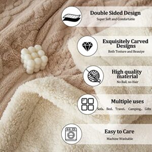 Khaki Sherpa Throw Blanket Thick Warm Fleece Blanket for Winter,Soft Cozy Blanket for Bed Couch Sofa 50"×60"