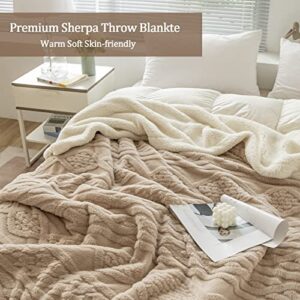 Khaki Sherpa Throw Blanket Thick Warm Fleece Blanket for Winter,Soft Cozy Blanket for Bed Couch Sofa 50"×60"