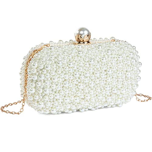 YYIHER Pearl Clutch White Clutch Purses for Women Evening Handbags Beaded Clutch Wedding Bridal Clutch Parites Prom