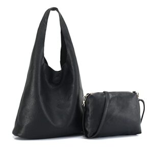 women tote bag handbags pu leather fashion hobo shoulder bags (black)
