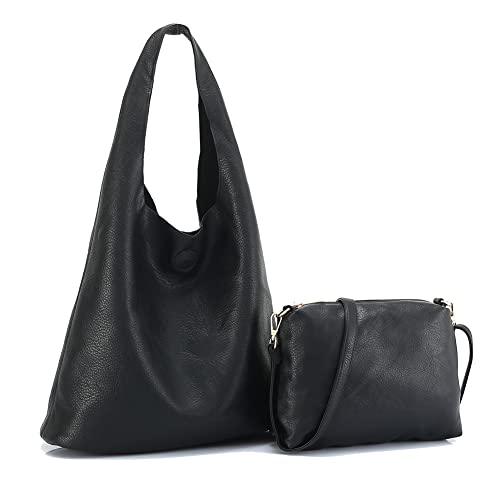 Women Tote Bag Handbags PU Leather Fashion Hobo Shoulder Bags (Black)