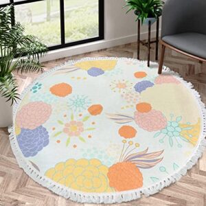 NECHEGI 4ft 3ft 2ft Round Rug for Bedroom Soft Area Rug with Tassels Washable Non Slip Mat Carpet for Living Room Sofa Nursery Playroom Decor(Flower, 3ft)