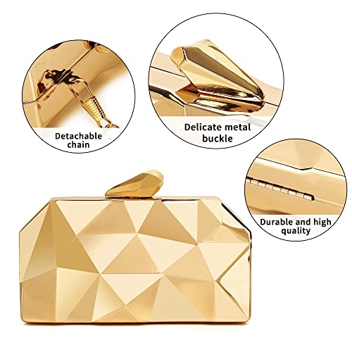 Geometric Evening Clutch Metal Handbag Geometric Purse Handbags Prom Clutch Gold Cage Purse Gold Crossbody Clutch Gold Clutch with Chain Geometric Bag Crossbody Metallic Purse Bags (Gold)