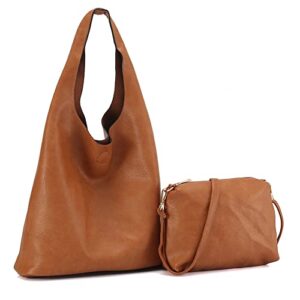 women tote bag handbags pu leather fashion hobo shoulder bags (brown)