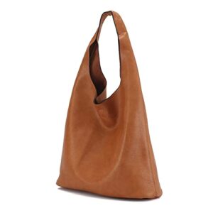 Women Tote Bag Handbags PU Leather Fashion Hobo Shoulder Bags (Brown)