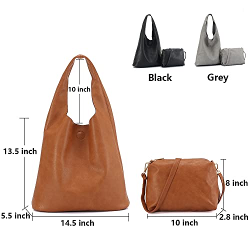 Women Tote Bag Handbags PU Leather Fashion Hobo Shoulder Bags (Brown)