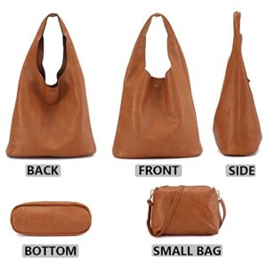 Women Tote Bag Handbags PU Leather Fashion Hobo Shoulder Bags (Brown)