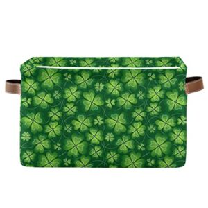 dark green clover st patrick’s day square storage basket storage bins canvas storage organizer closet shelf organizer for home office, 1 pc