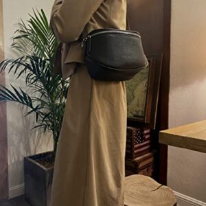 Soft Real Leather Crossbody Bags for Women Shoulder Bag Women's Real Leather Messenger Bag Bumbag with Wide Changeable Strap (Black-Leather)