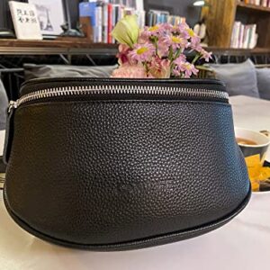 Soft Real Leather Crossbody Bags for Women Shoulder Bag Women's Real Leather Messenger Bag Bumbag with Wide Changeable Strap (Black-Leather)