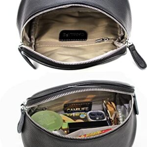 Soft Real Leather Crossbody Bags for Women Shoulder Bag Women's Real Leather Messenger Bag Bumbag with Wide Changeable Strap (Black-Leather)