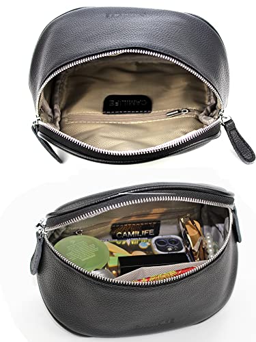 Soft Real Leather Crossbody Bags for Women Shoulder Bag Women's Real Leather Messenger Bag Bumbag with Wide Changeable Strap (Black-Leather)