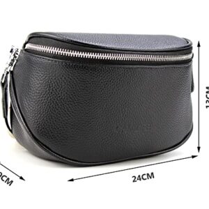 Soft Real Leather Crossbody Bags for Women Shoulder Bag Women's Real Leather Messenger Bag Bumbag with Wide Changeable Strap (Black-Leather)