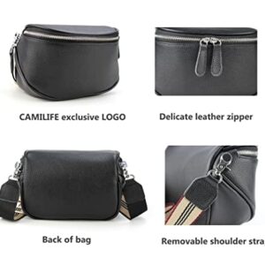 Soft Real Leather Crossbody Bags for Women Shoulder Bag Women's Real Leather Messenger Bag Bumbag with Wide Changeable Strap (Black-Leather)