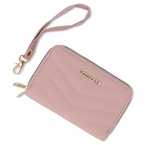 Rampage Women's Long Midi Zip Around Wallet Clutch with Wristlet Strap, Double Zip Function, Blush