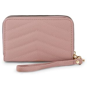 Rampage Women's Long Midi Zip Around Wallet Clutch with Wristlet Strap, Double Zip Function, Blush