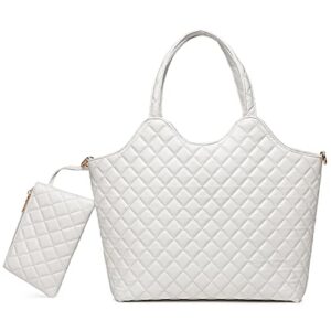 barabum lightweight quilted tote purse women handbags wallet bag shoulder bag top handle satchel purse set(white)