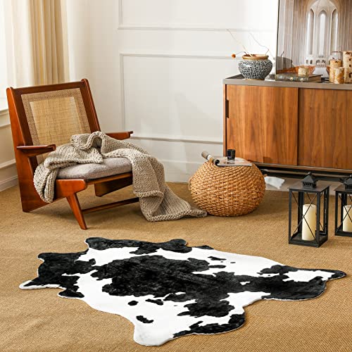 Ashler Cowhide Rug Cow Print Area Rug, Off White Cute Faux Cow Animal Mat, Non-Slip Backing, Machine Washable Rugs for Room Decor, Living Room and Bedroom, 4.6 x 5.2Ft
