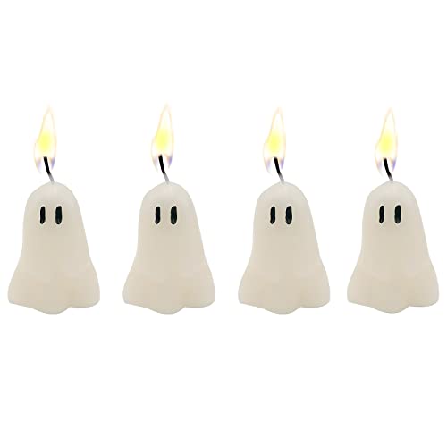 4 PCS Halloween Ghost Candles, Novelty Votive Ghost Candle, Cute Votive Candles for Fall Decor Thanksgiving, Spooky Candles Goth Gifts for Ghost Decor Party Bedroom Room Table Decorations