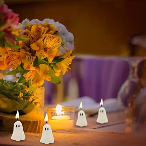 4 PCS Halloween Ghost Candles, Novelty Votive Ghost Candle, Cute Votive Candles for Fall Decor Thanksgiving, Spooky Candles Goth Gifts for Ghost Decor Party Bedroom Room Table Decorations