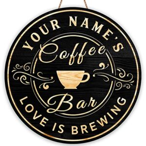 wodoro custom coffee bar wood sign (not carved or neon sign), kitchen decor wall plaque, personalized gifts for coffee lovers, espresso cappuccino latte coffee & tea bar, coffee & wine bar sign (01)