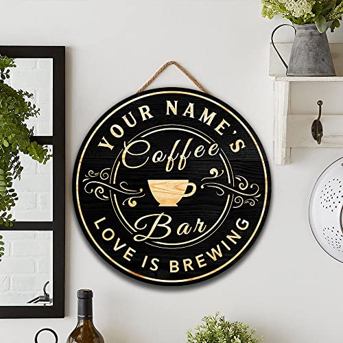 WODORO Custom Coffee Bar Wood Sign (Not Carved or Neon Sign), Kitchen Decor Wall Plaque, Personalized Gifts for Coffee Lovers, Espresso Cappuccino Latte Coffee & Tea Bar, Coffee & Wine Bar Sign (01)